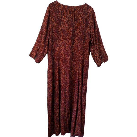 Eddie Bauer Maxi Dress Leaf Print V-Neck 3/4 Sleeves Button Bodice - XXL Tall - Picture 6 of 10